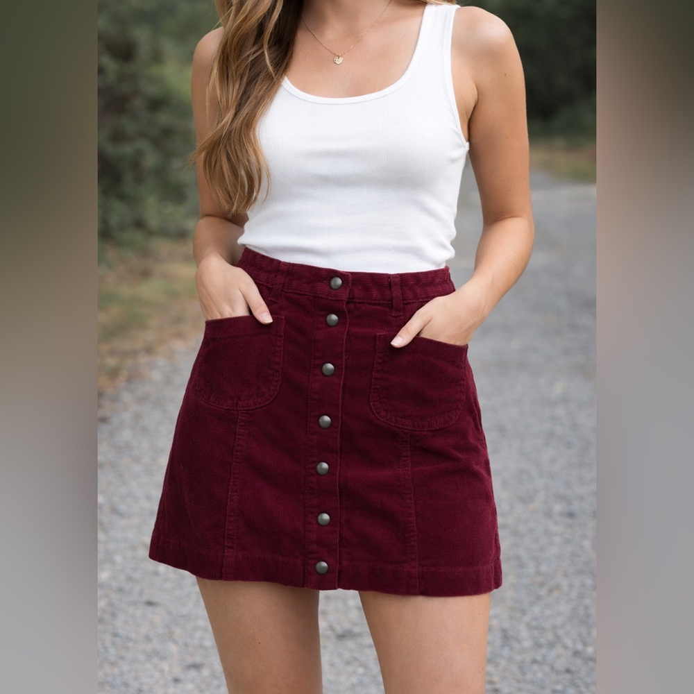 Brandy Melville Burgundy Corduroy Mini Skirt